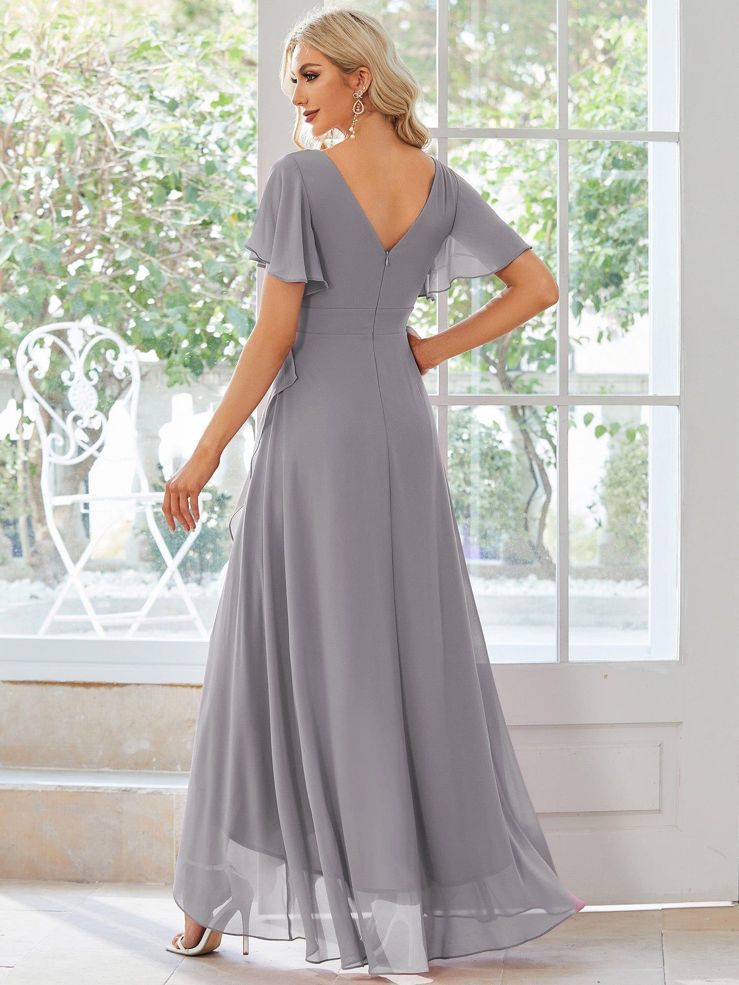 Charming Chiffon Bridesmaid Dress with Lotus Leaf Hemline #color_Grey