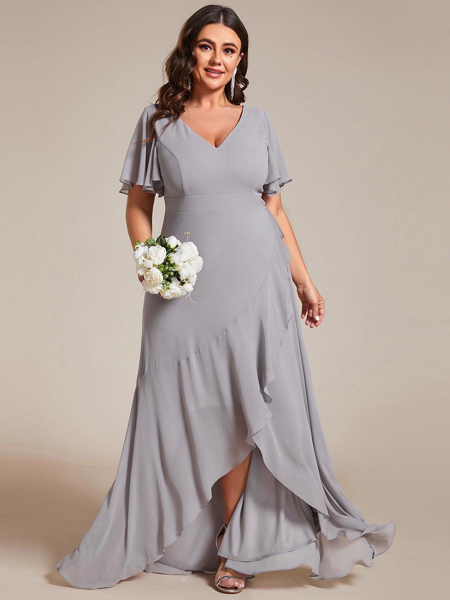 Robe demoiselle d'honneur mousseline élégante Manches lotus grande taille #Couleur_Gris