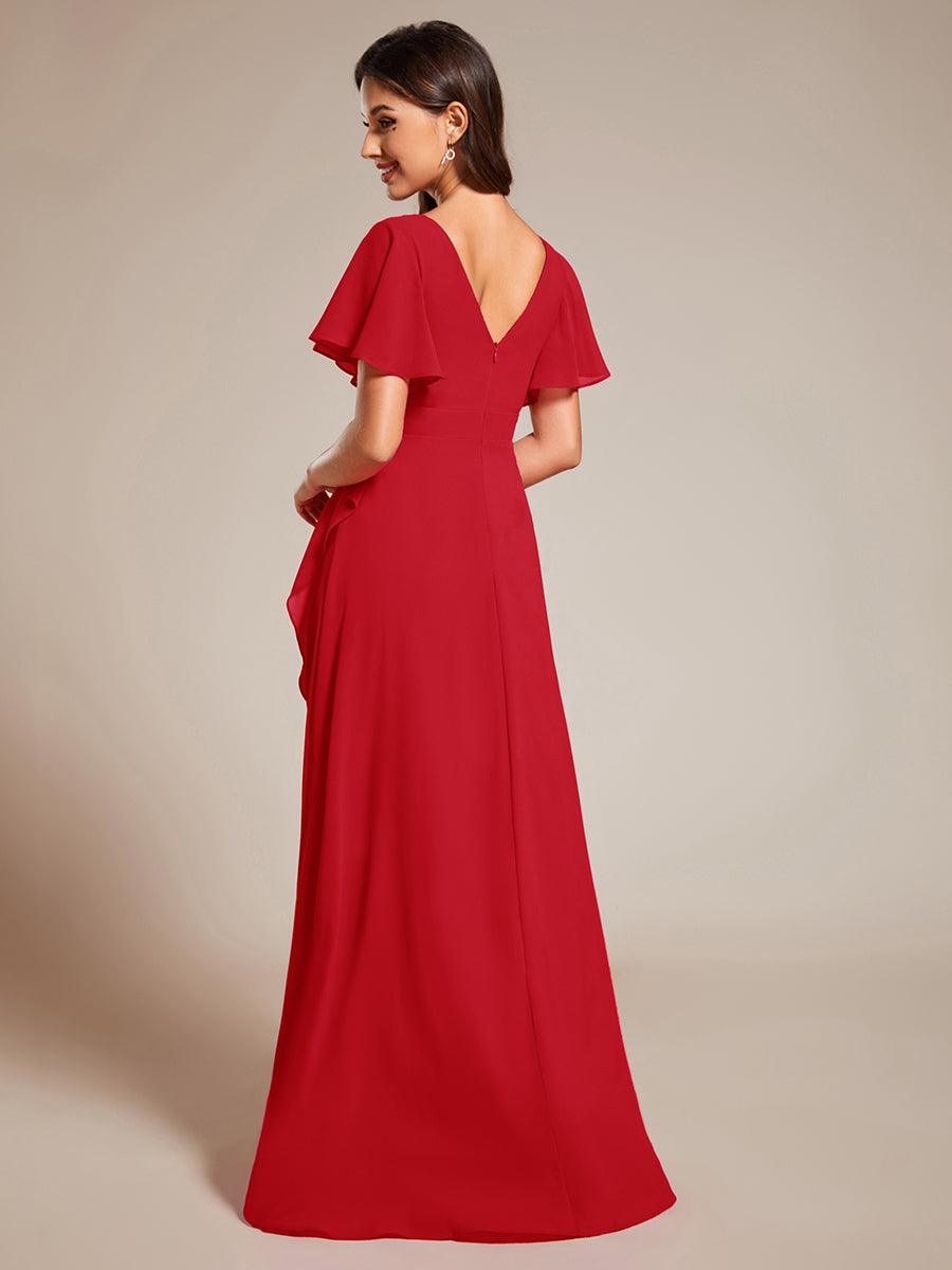 Robe demoiselle d'honneur Mousseline Ourlet en feuille de lotus Charmante #Couleur_Rouge