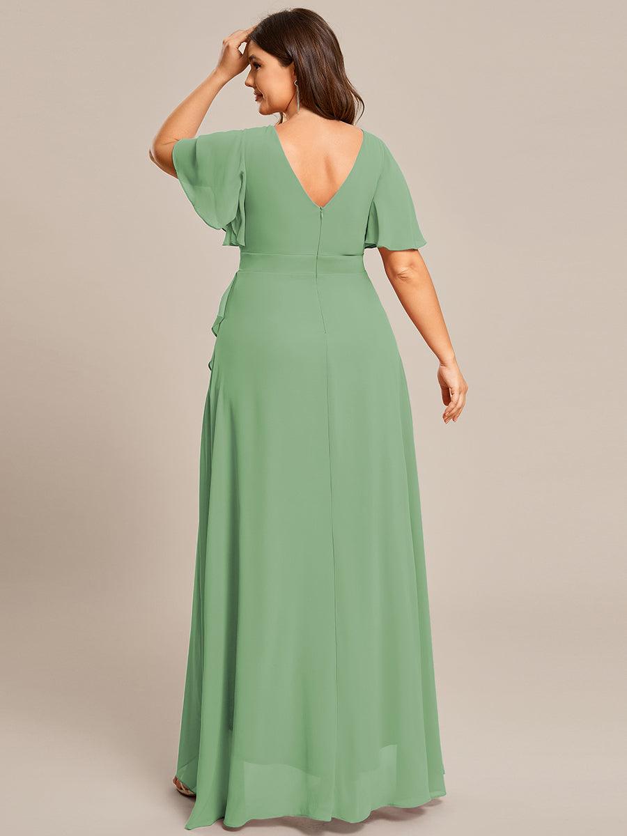 Robe demoiselle d'honneur Mousseline Ourlet en feuille de lotus Charmante #Couleur_Vert sauge