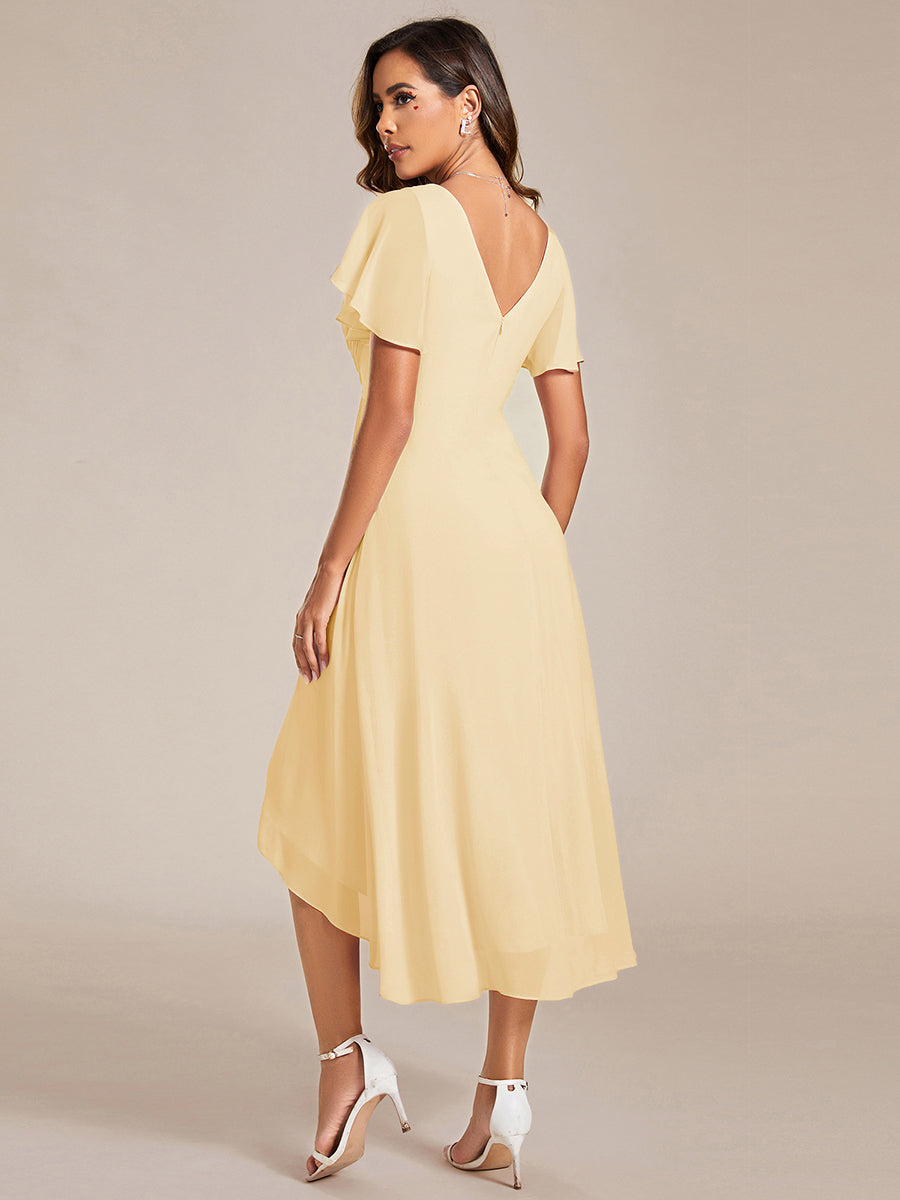 Robe demoiselle d'honneur Mousseline Ourlet en feuille de lotus Charmante #Couleur_Jaune