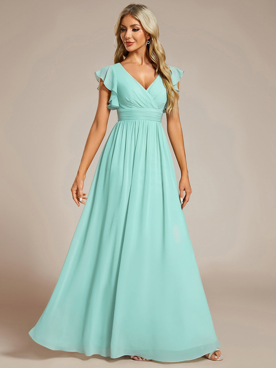 Ruffles Sleeve Back Cutout A-Line Maxi Chiffon Bridesmaid Dress #color_Pastel blue