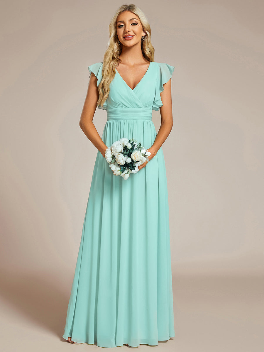 Ruffles Sleeve Back Cutout A-Line Maxi Chiffon Bridesmaid Dress #color_Pastel blue