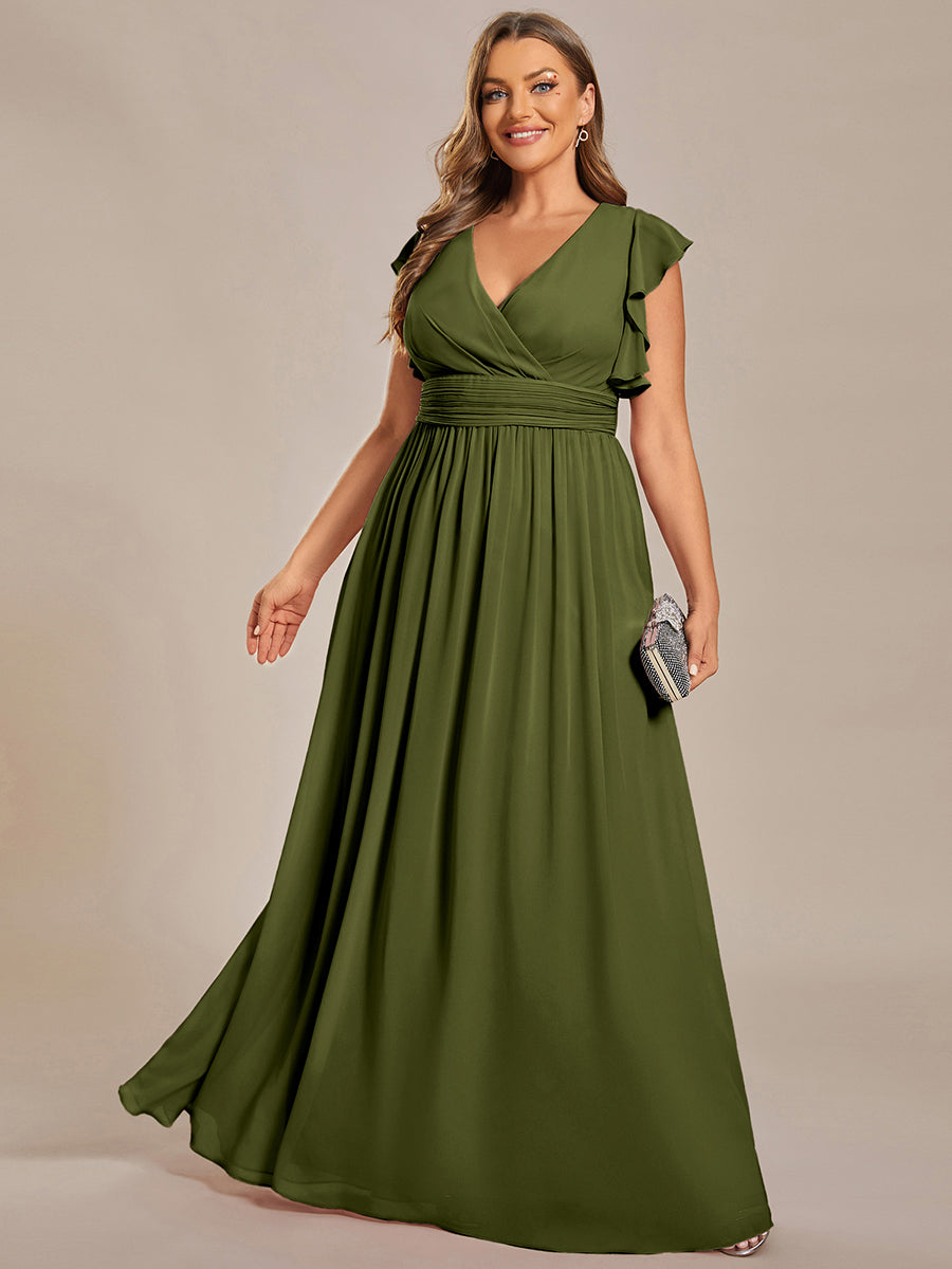 Plus Size Chiffon Pleated A-Line Back CutouT Bridesmaid Dress #color_Olive Green