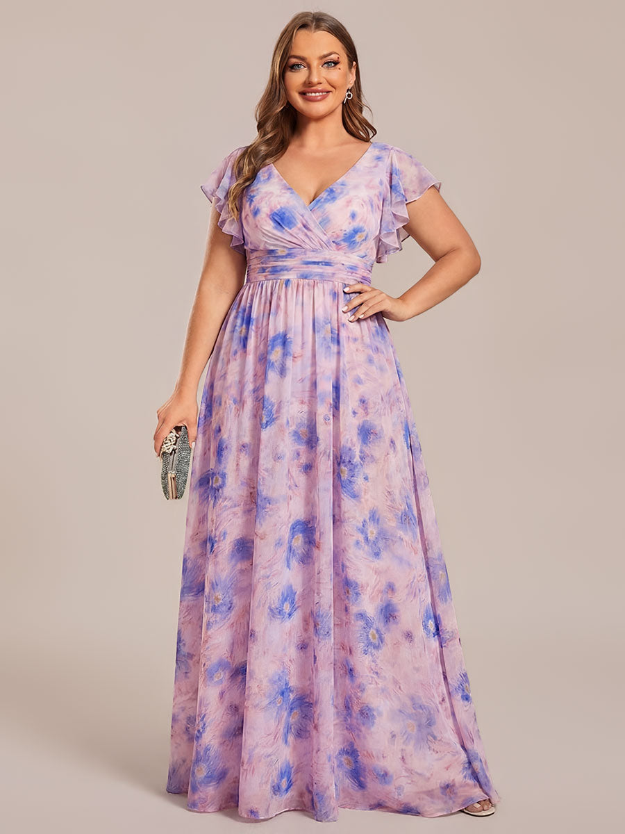 Back Cutout A-Line Pleated Ruffles Sleeve Chiffon Bridesmaid Dress #color_Azure Bream