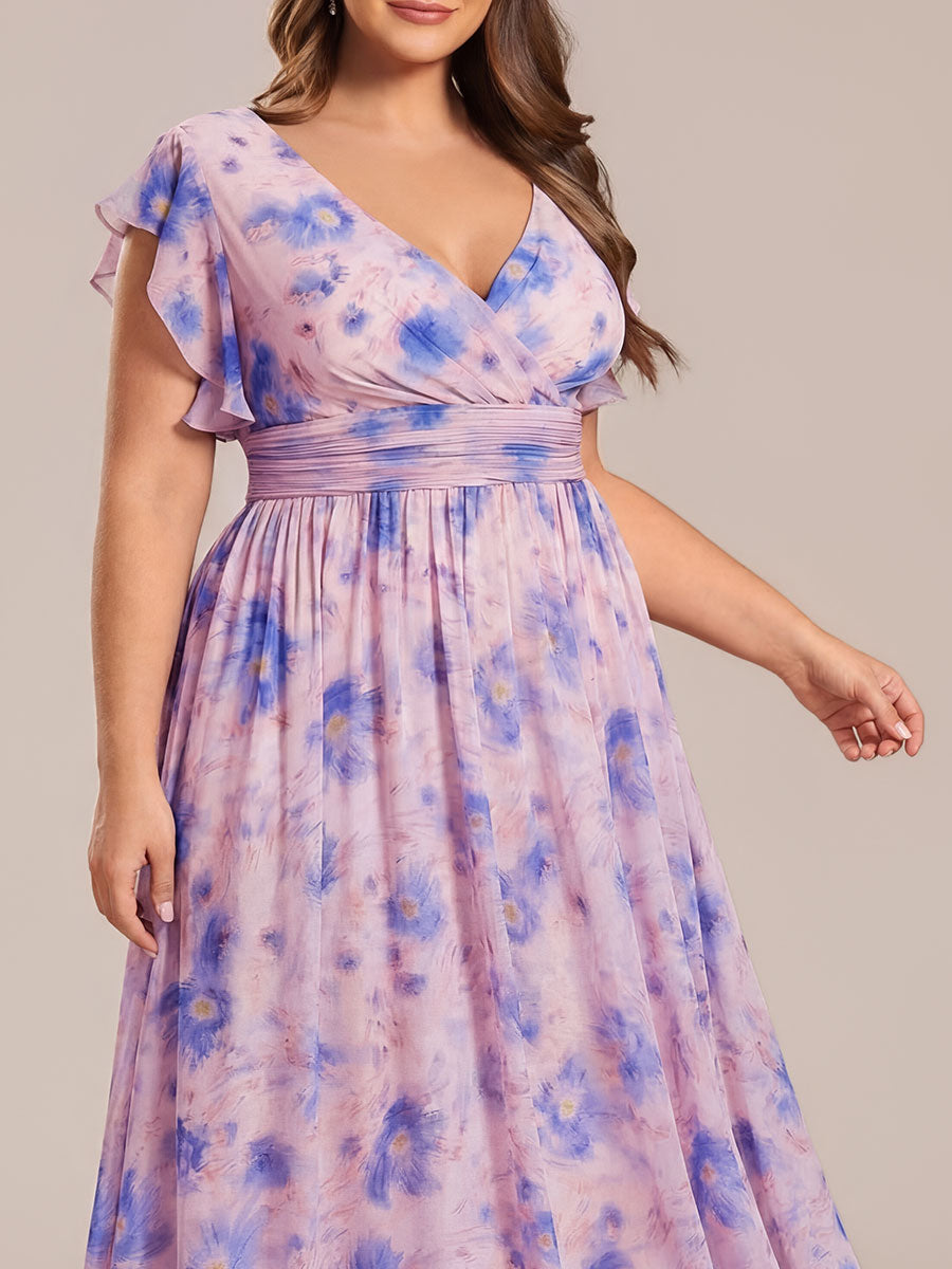 Pleated Chiffon Ruffle Sleeve Bridesmaid Dress #color_Azure Bream