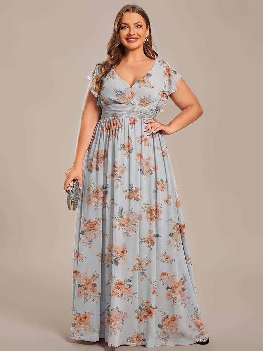 Pleated Chiffon Ruffle Sleeve Bridesmaid Dress #color_Amber Bloom