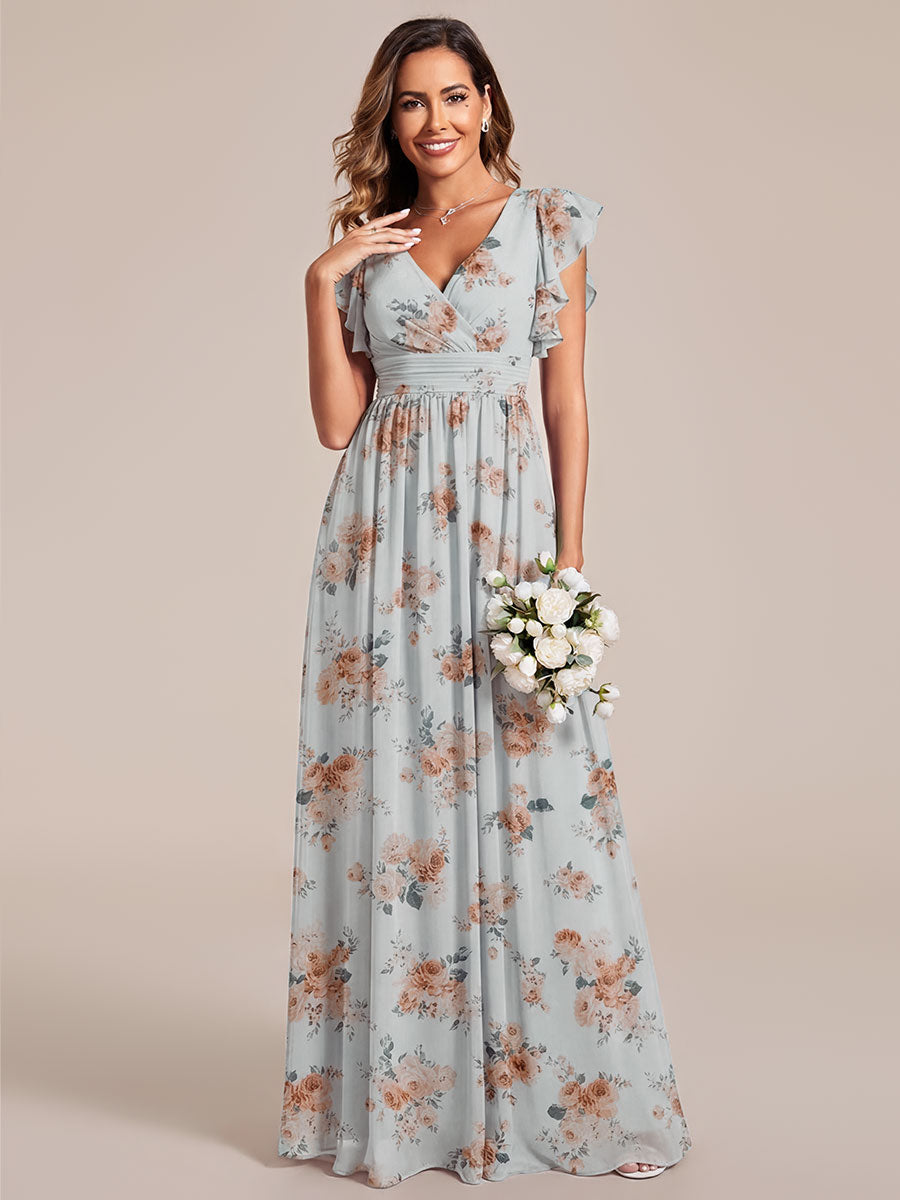 Back Cutout A-Line Pleated Ruffles Sleeve Chiffon Bridesmaid Dress #color_Amber Bloom