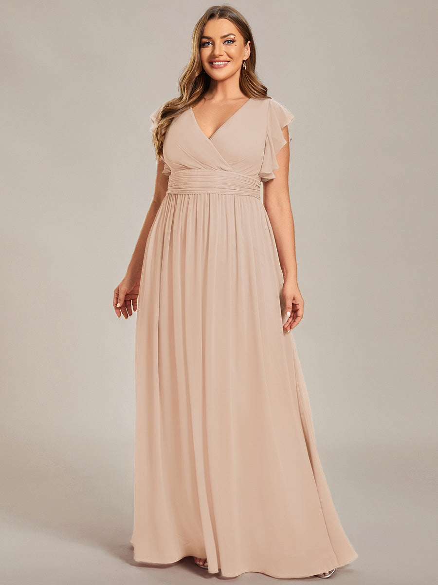 Plus Size Chiffon Pleated A-Line Back CutouT Bridesmaid Dress #color_Blush