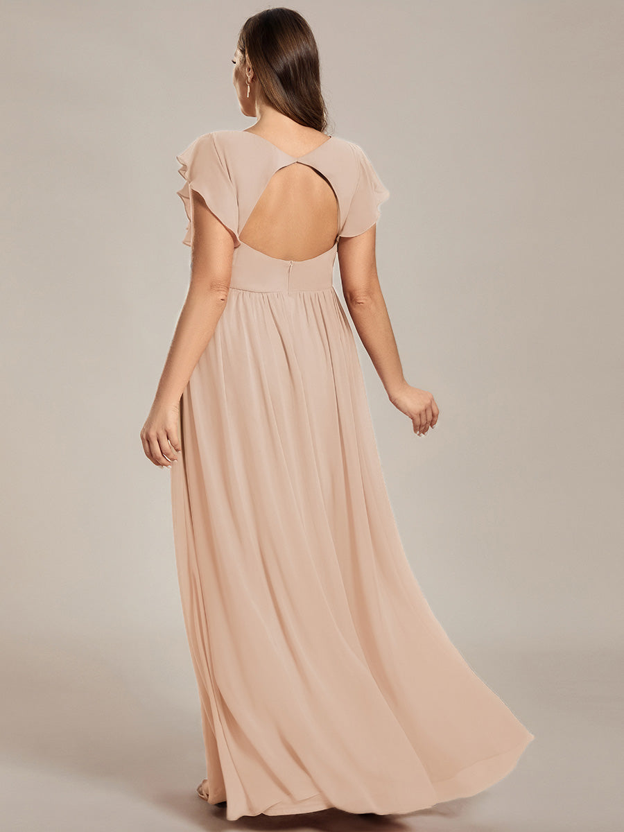 Plus Size Chiffon Pleated A-Line Back CutouT Bridesmaid Dress #color_Blush