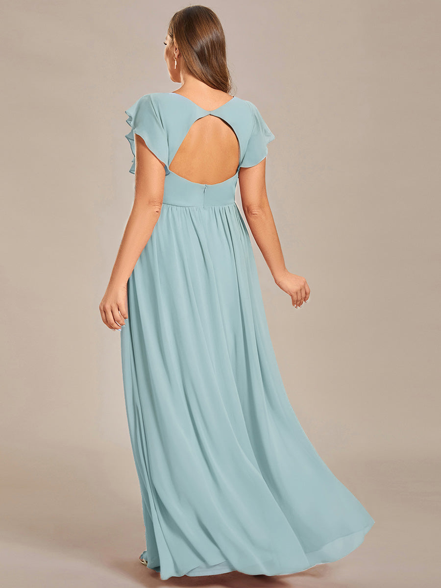 Pleated Chiffon Ruffle Sleeve Bridesmaid Dress #color_Sky Blue