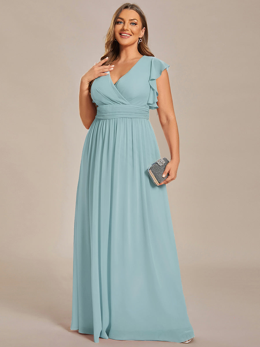 Back Cutout A-Line Pleated Ruffles Sleeve Chiffon Bridesmaid Dress #color_Sky Blue
