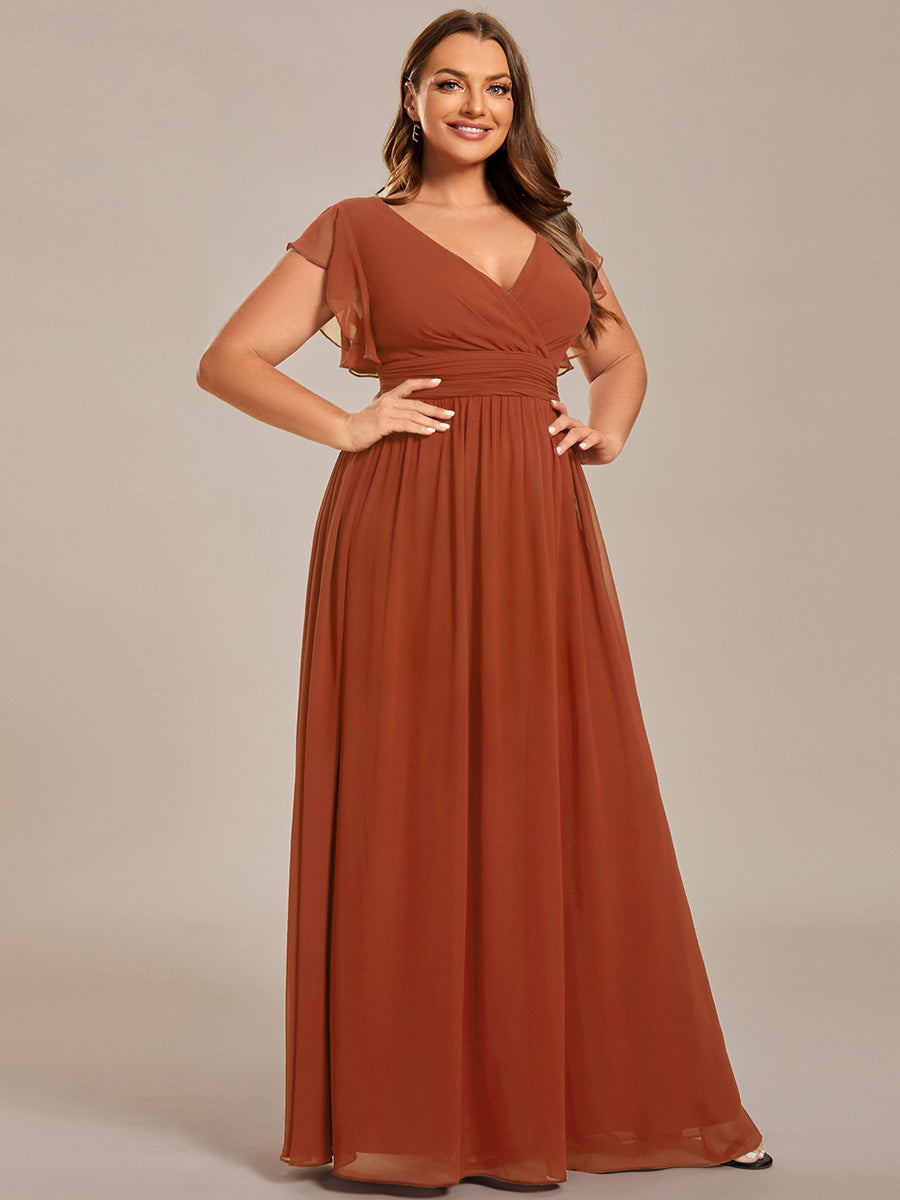Plus Size Chiffon Pleated A-Line Back CutouT Bridesmaid Dress #color_Burnt Orange