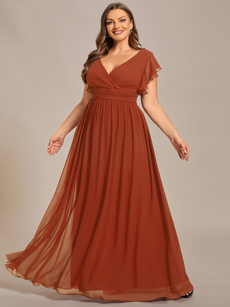 Plus Size Chiffon Pleated A-Line Back CutouT Bridesmaid Dress #color_Burnt Orange