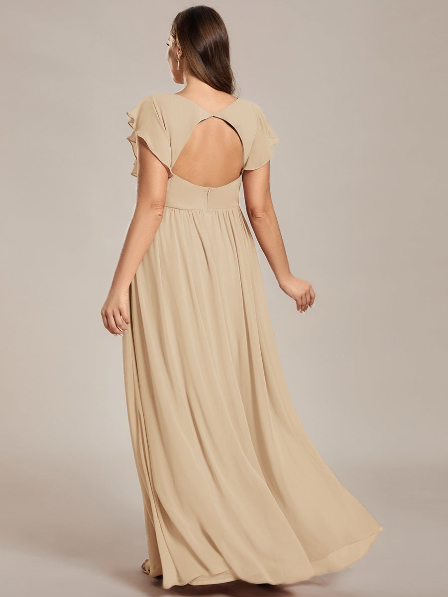 Pleated Chiffon Ruffle Sleeve Bridesmaid Dress #color_Champagne
