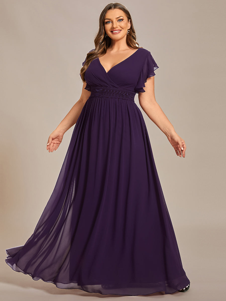 Pleated Chiffon Ruffle Sleeve Bridesmaid Dress #color_Dark Purple