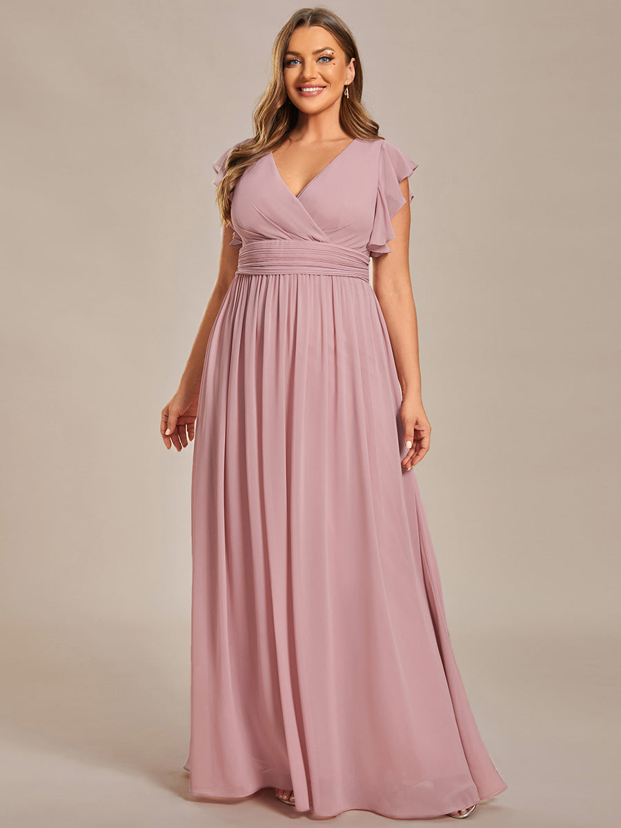 Pleated Chiffon Ruffle Sleeve Bridesmaid Dress #color_Dusty Rose