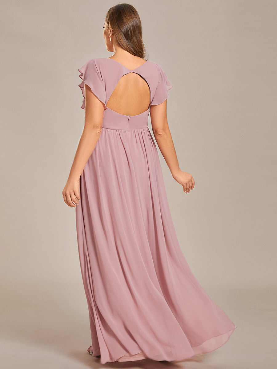 Pleated Chiffon Ruffle Sleeve Bridesmaid Dress #color_Dusty Rose