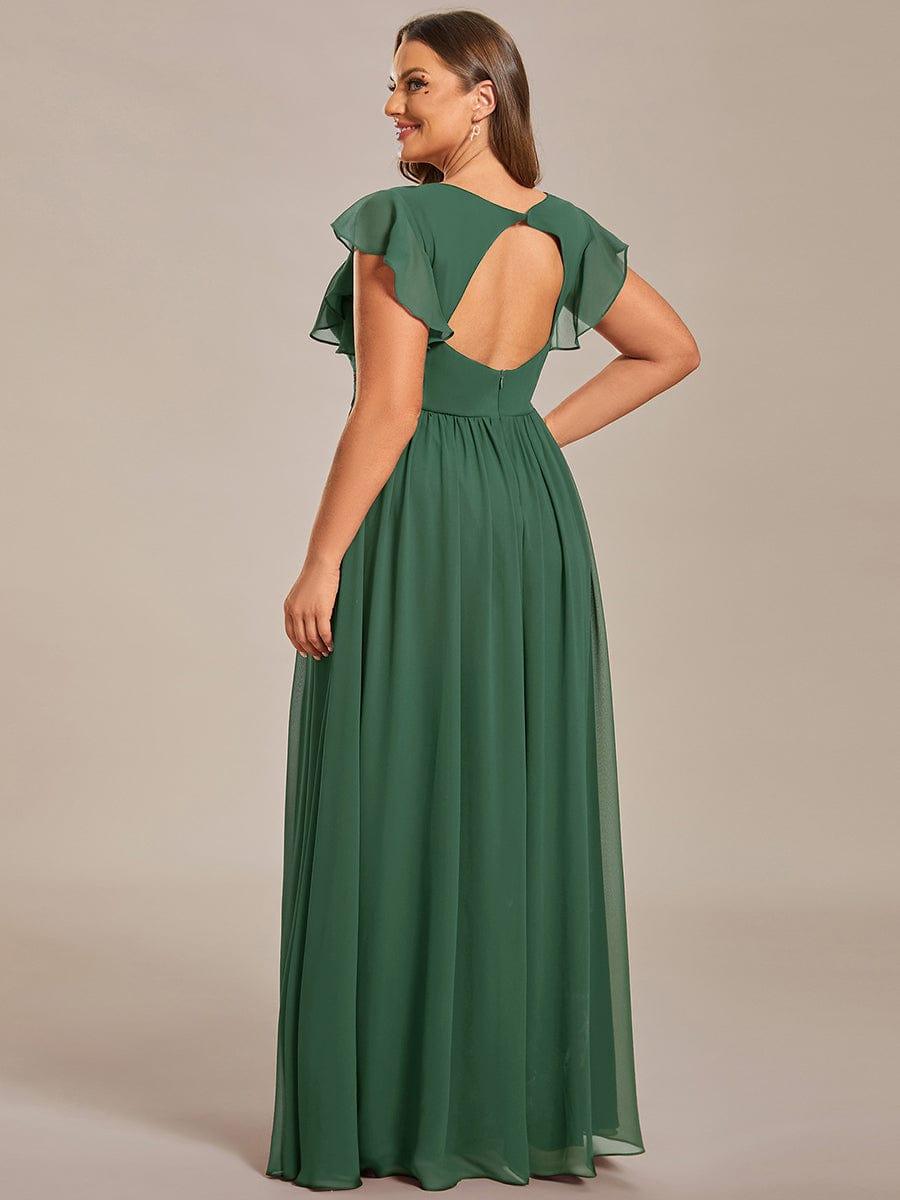 Plus Size Chiffon Pleated A-Line Back CutouT Bridesmaid Dress #color_Eucalyptus