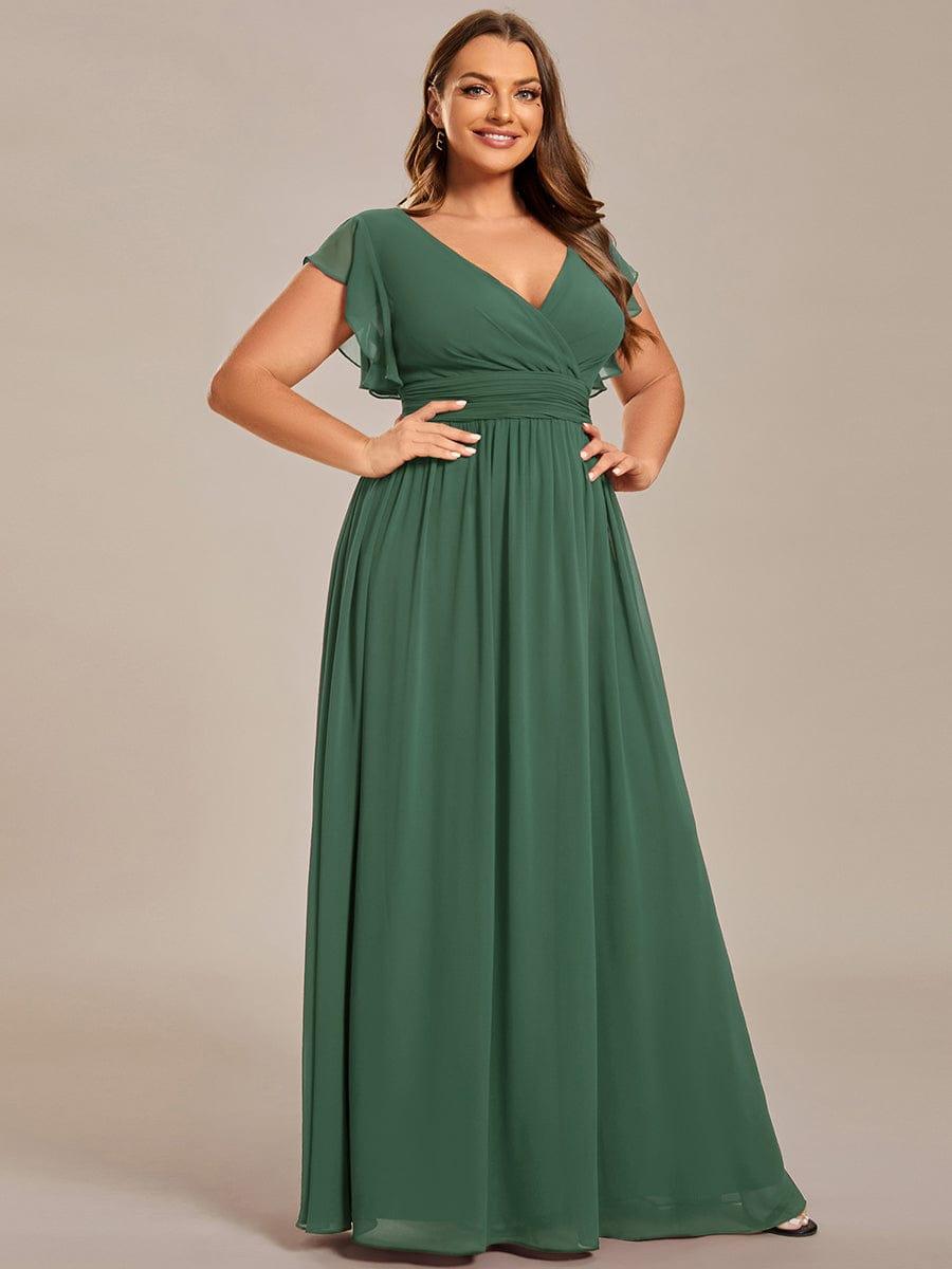 Plus Size Chiffon Pleated A-Line Back CutouT Bridesmaid Dress #color_Eucalyptus