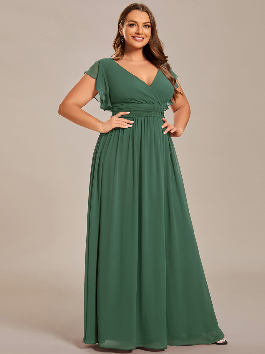 Pleated Chiffon Ruffle Sleeve Bridesmaid Dress #color_Eucalyptus