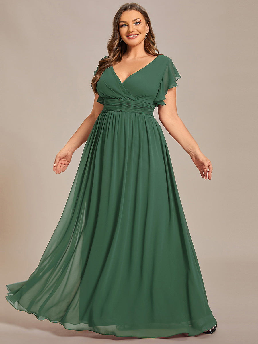 Pleated Chiffon Ruffle Sleeve Bridesmaid Dress #color_Eucalyptus