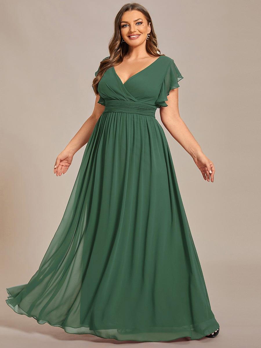 Plus Size Chiffon Pleated A-Line Back CutouT Bridesmaid Dress #color_Eucalyptus