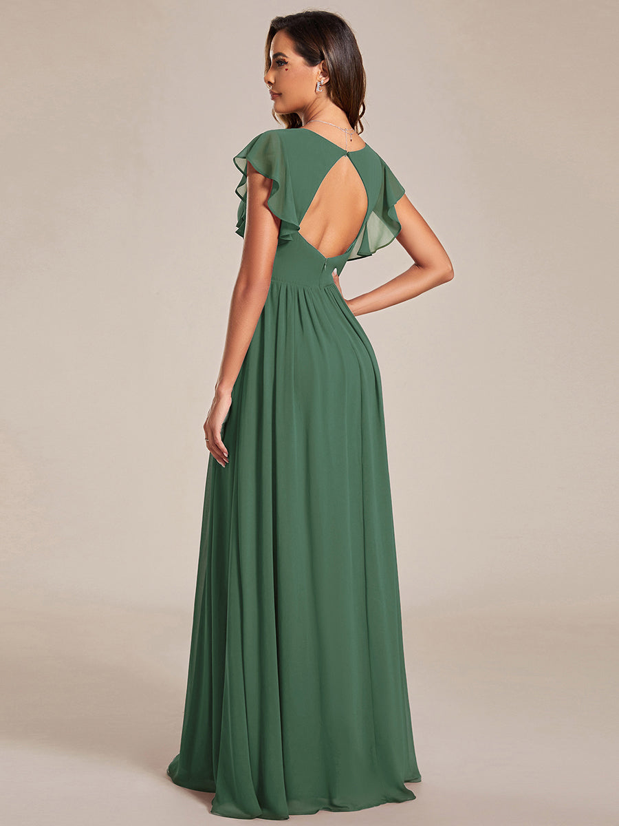 Pleated Chiffon Ruffle Sleeve Bridesmaid Dress #color_Eucalyptus