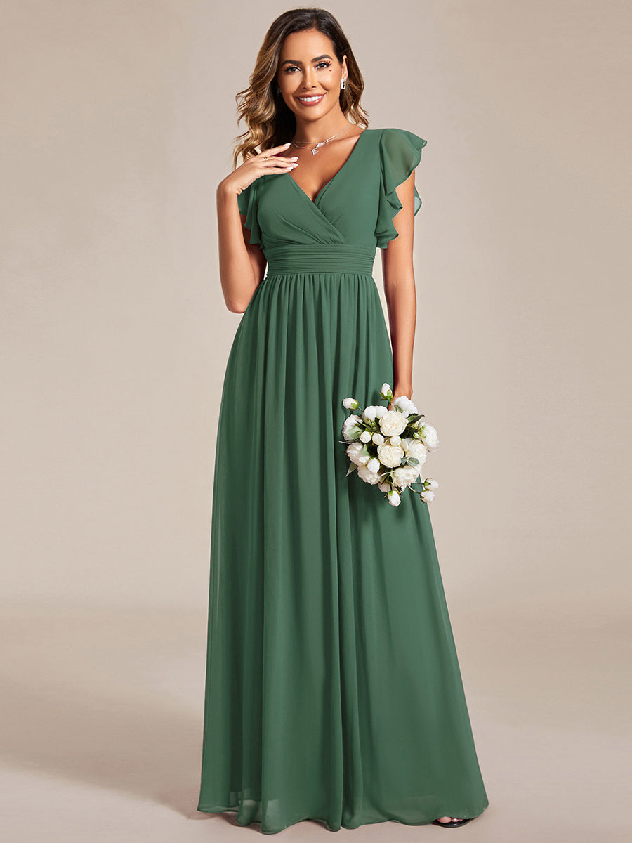 Pleated Chiffon Ruffle Sleeve Bridesmaid Dress #color_Eucalyptus