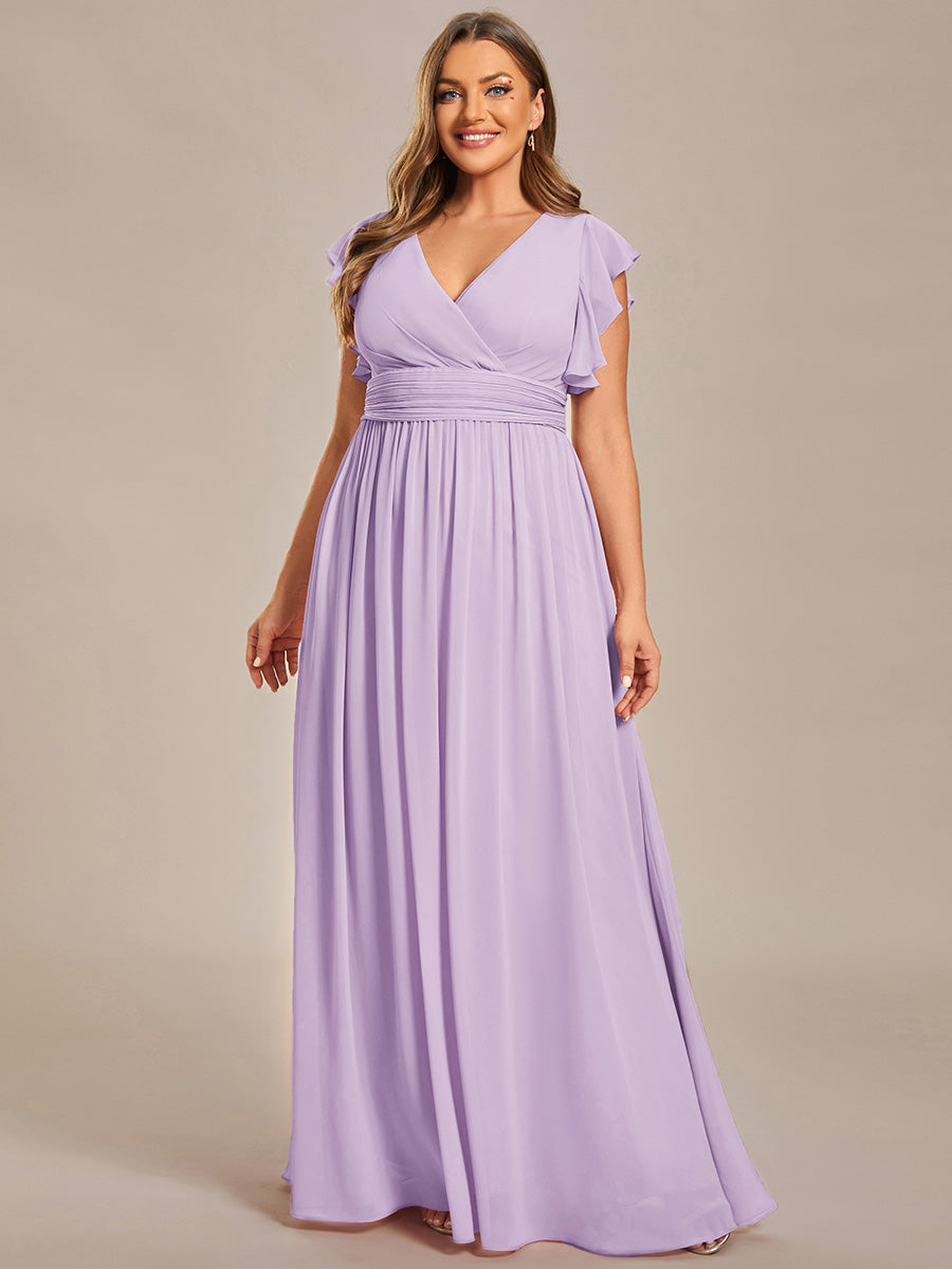 Ruffles Sleeve Back Cutout A-Line Maxi Chiffon Bridesmaid Dress #color_Frosted Lilac