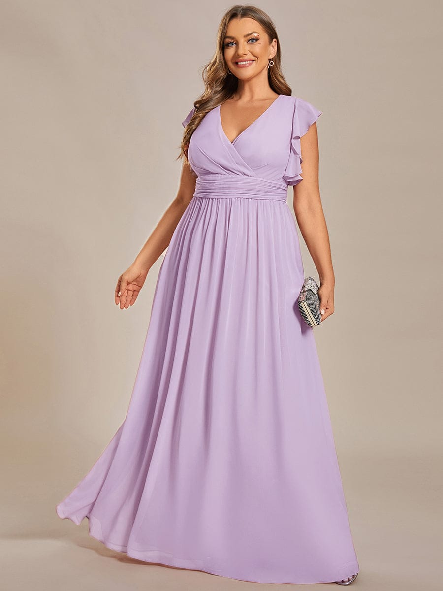 Ruffles Sleeve Back Cutout A-Line Maxi Chiffon Bridesmaid Dress #color_Frosted Lilac