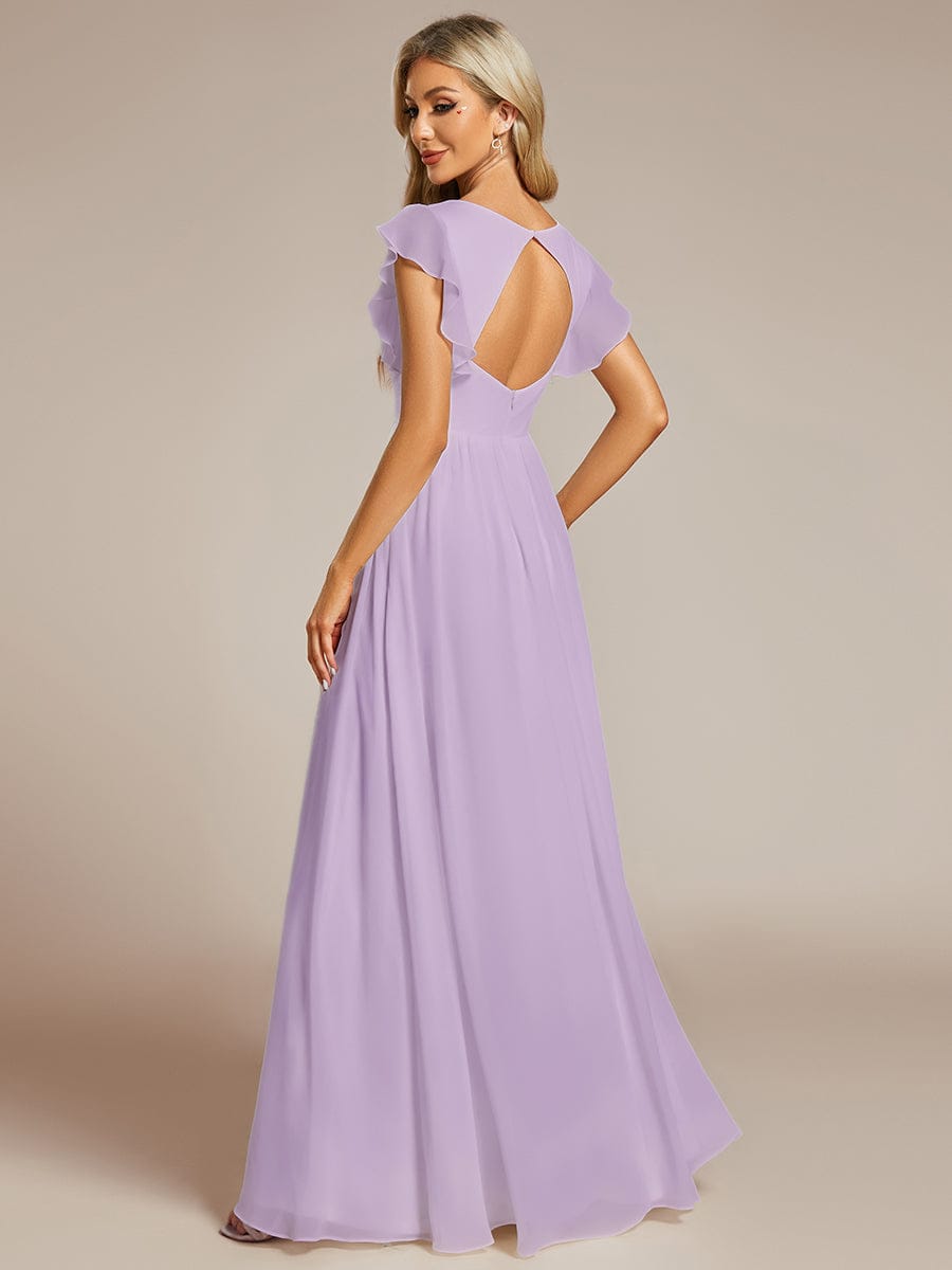 Ruffles Sleeve Back Cutout A-Line Maxi Chiffon Bridesmaid Dress #color_Frosted Lilac
