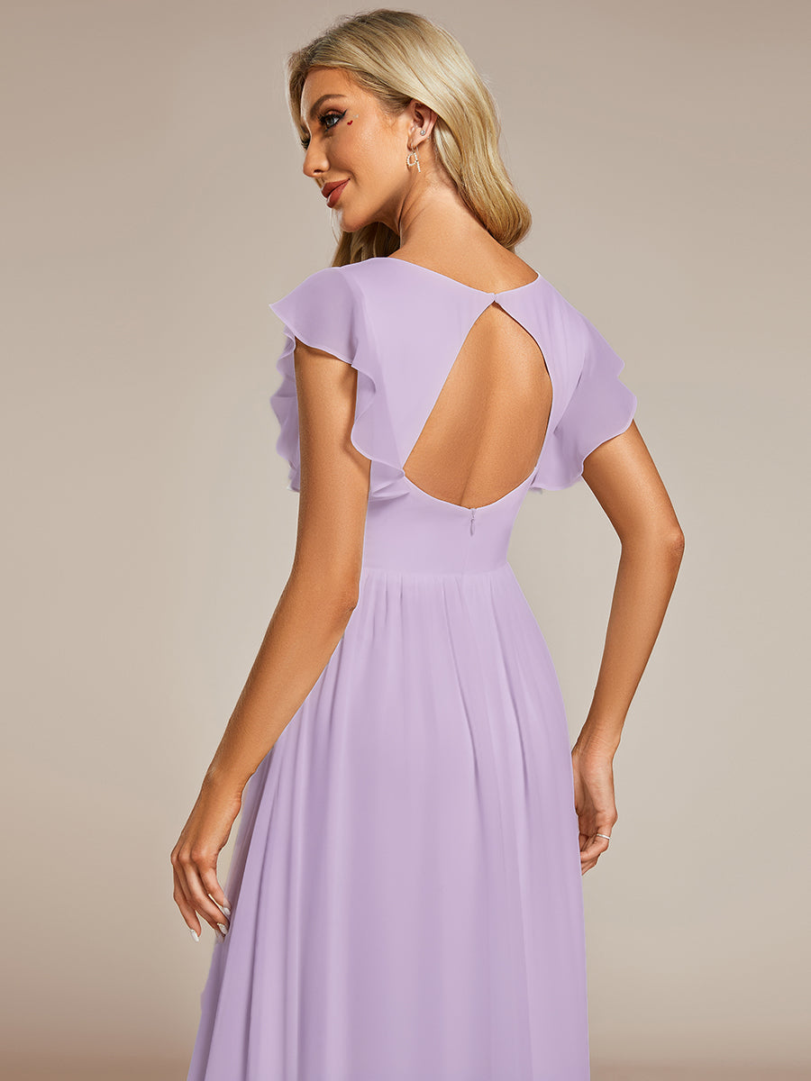 Pleated Chiffon Ruffle Sleeve Bridesmaid Dress #color_Frosted Lilac
