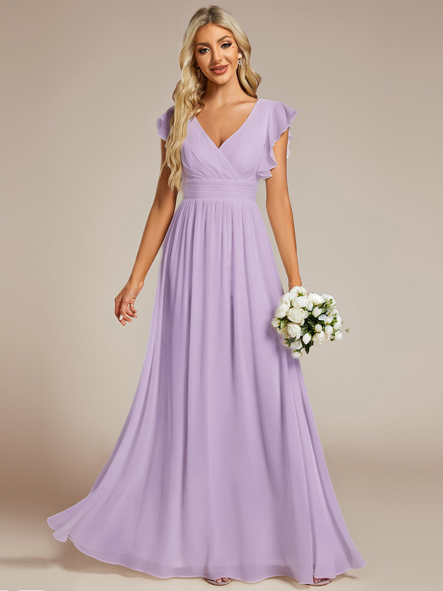 Pleated Chiffon Ruffle Sleeve Bridesmaid Dress #color_Frosted Lilac