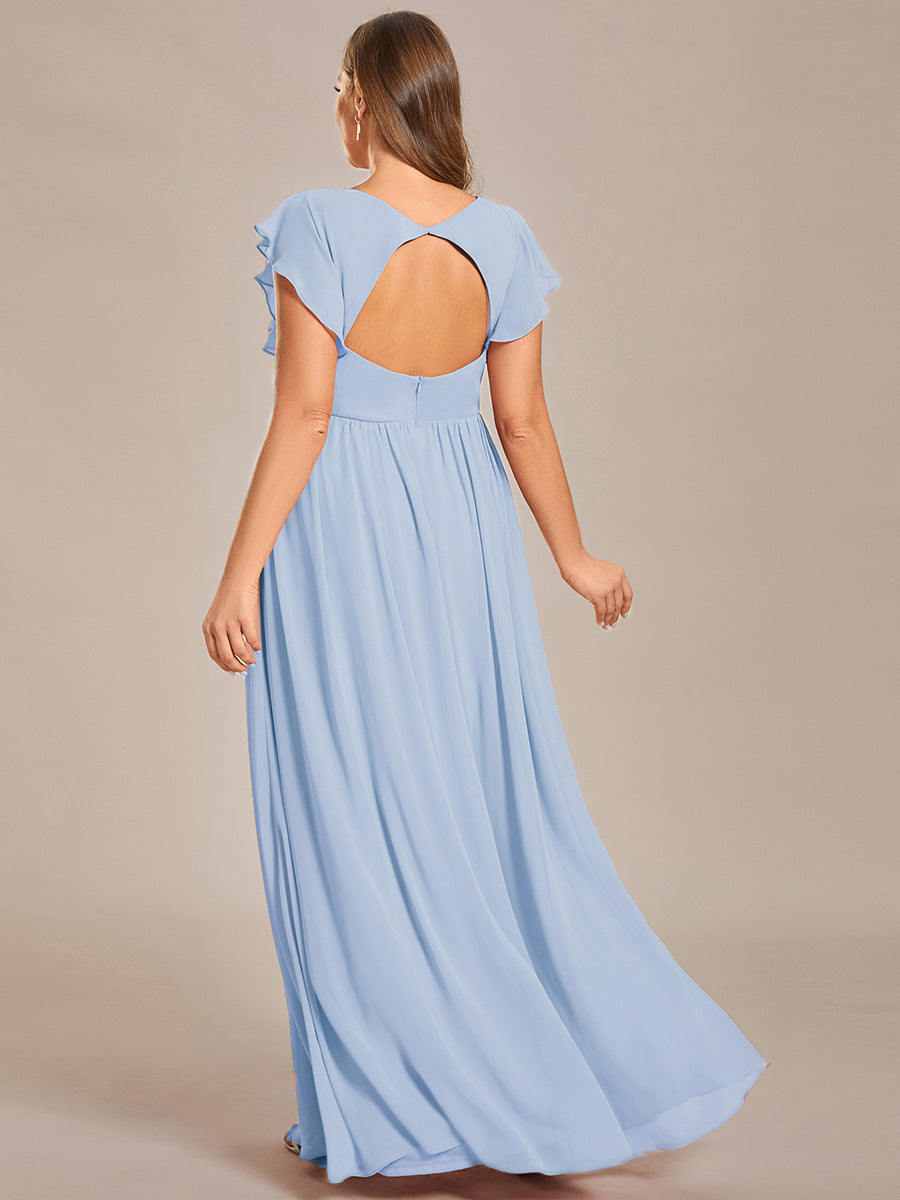 Pleated Chiffon Ruffle Sleeve Bridesmaid Dress #color_Ice Blue