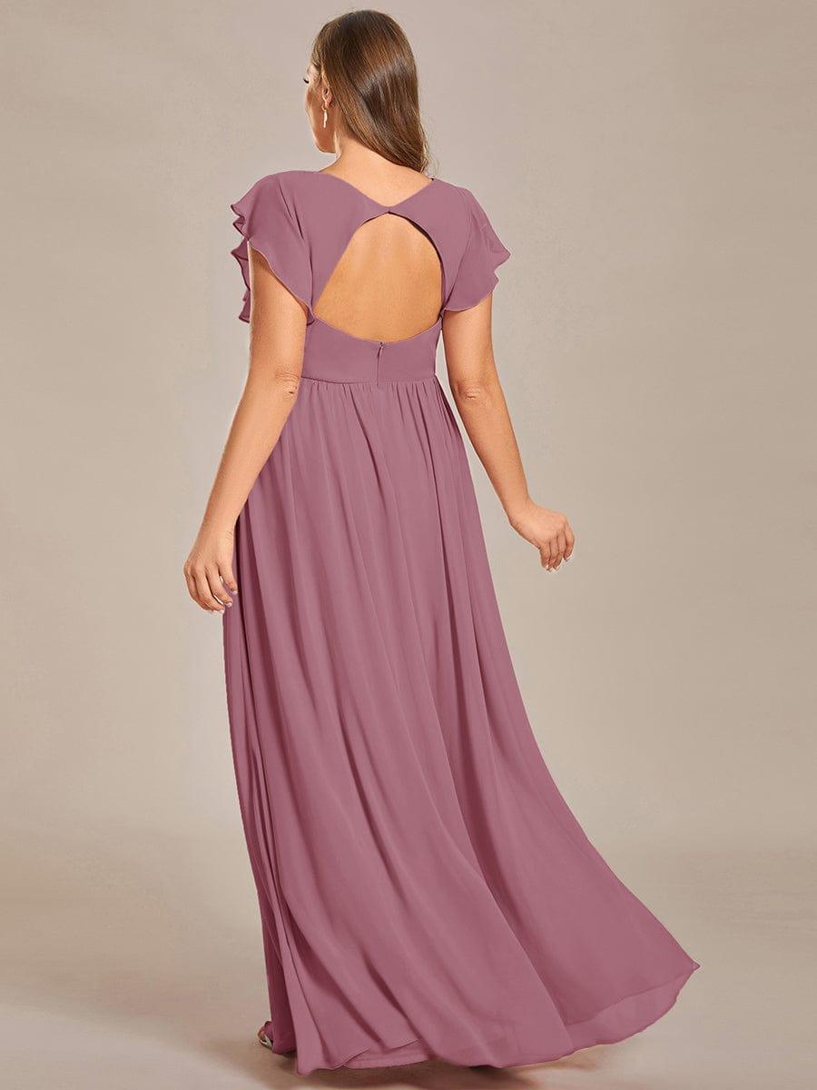 Plus Size Chiffon Pleated A-Line Back CutouT Bridesmaid Dress #color_Purple Orchid