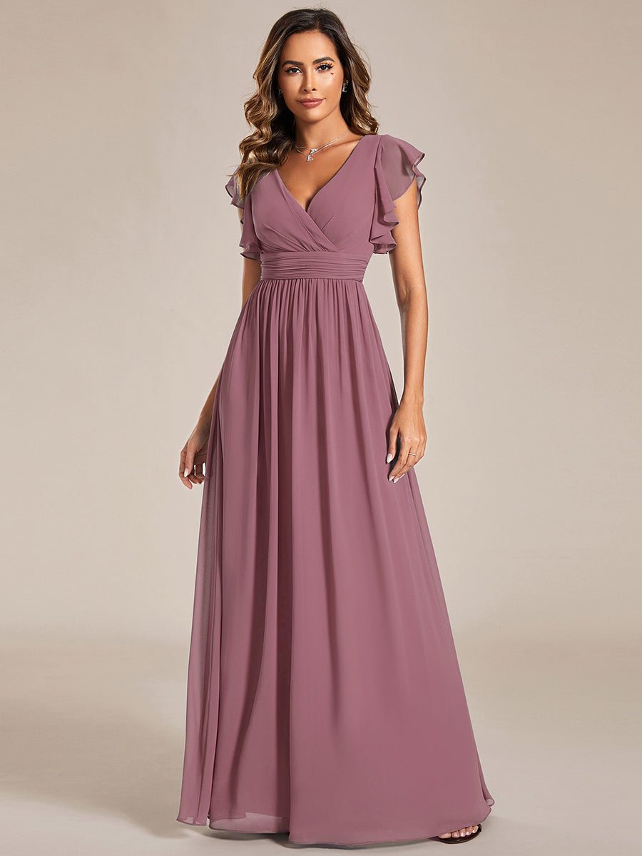 Pleated Chiffon Ruffle Sleeve Bridesmaid Dress #color_Purple Orchid