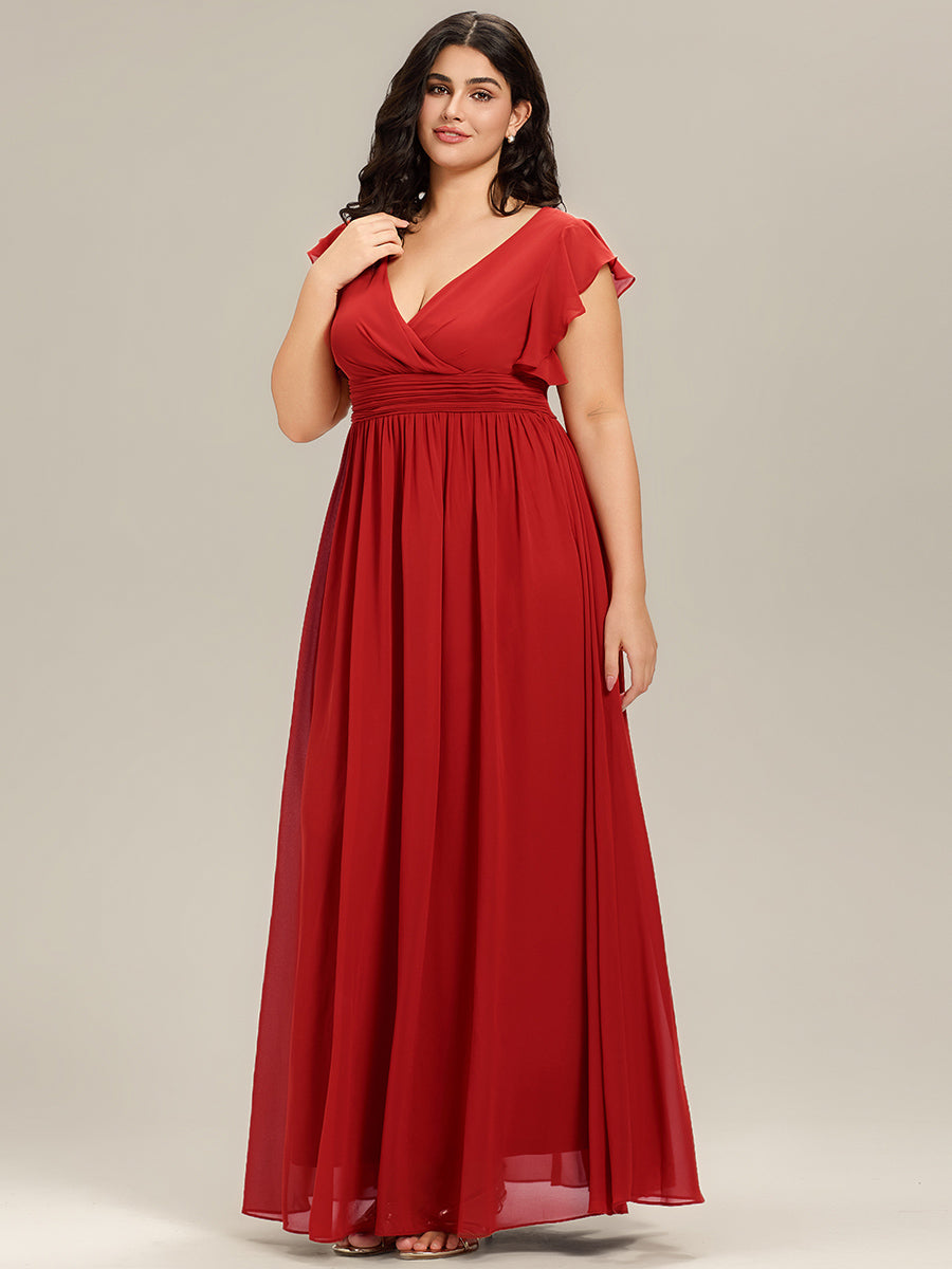 Plus Size Chiffon Pleated A-Line Back CutouT Bridesmaid Dress #color_Red