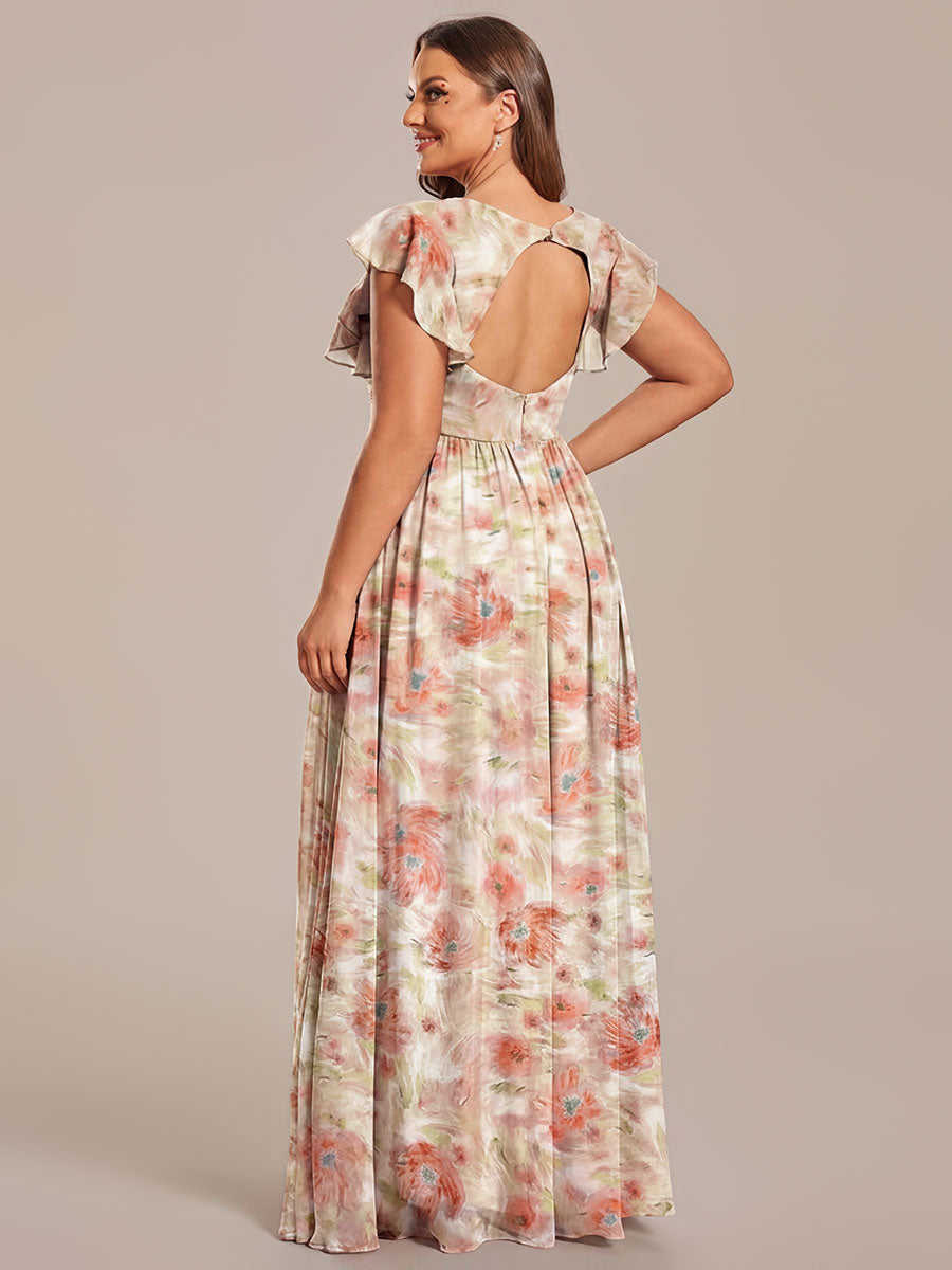 Pleated Chiffon Ruffle Sleeve Bridesmaid Dress #color_Rosewood Mist