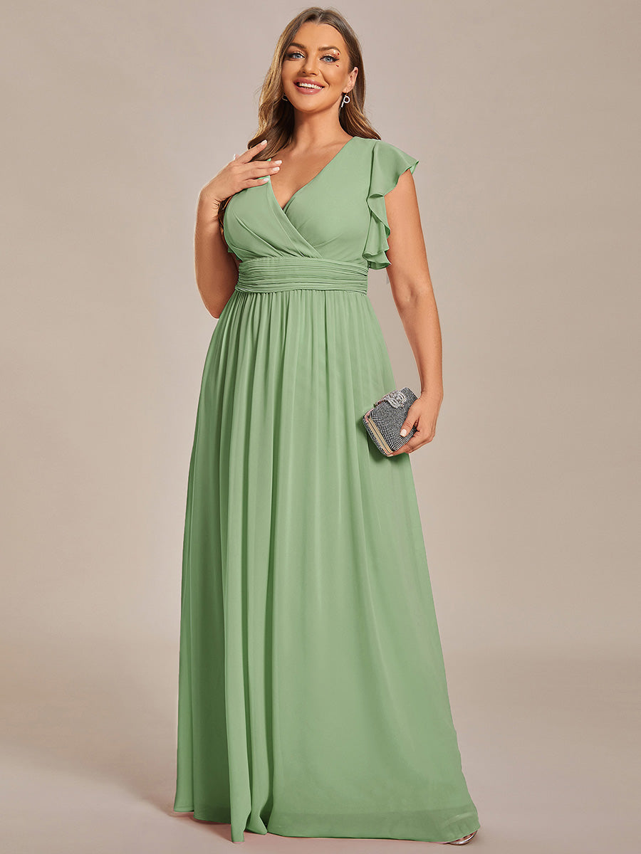 Pleated Chiffon Ruffle Sleeve Bridesmaid Dress #color_Sage Green