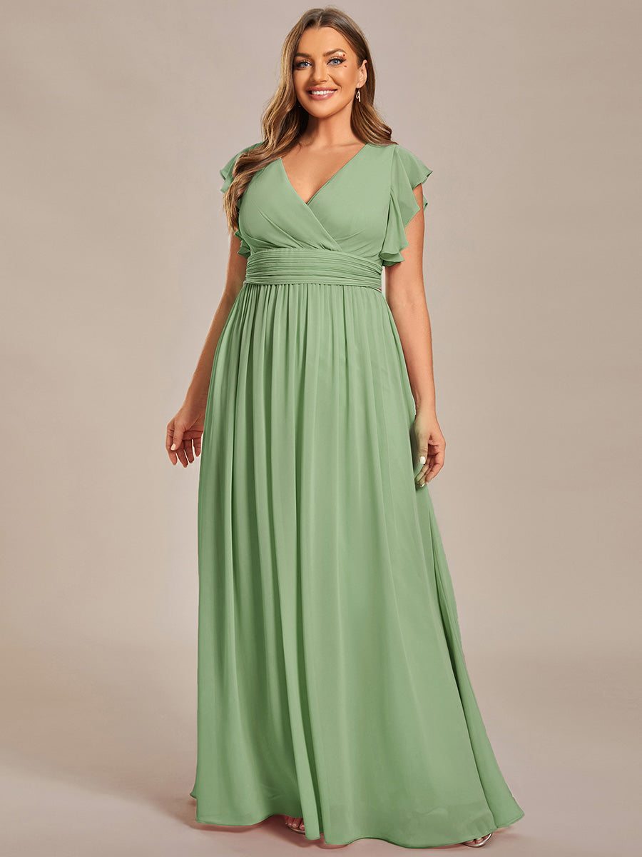 Pleated Chiffon Ruffle Sleeve Bridesmaid Dress #color_Sage Green