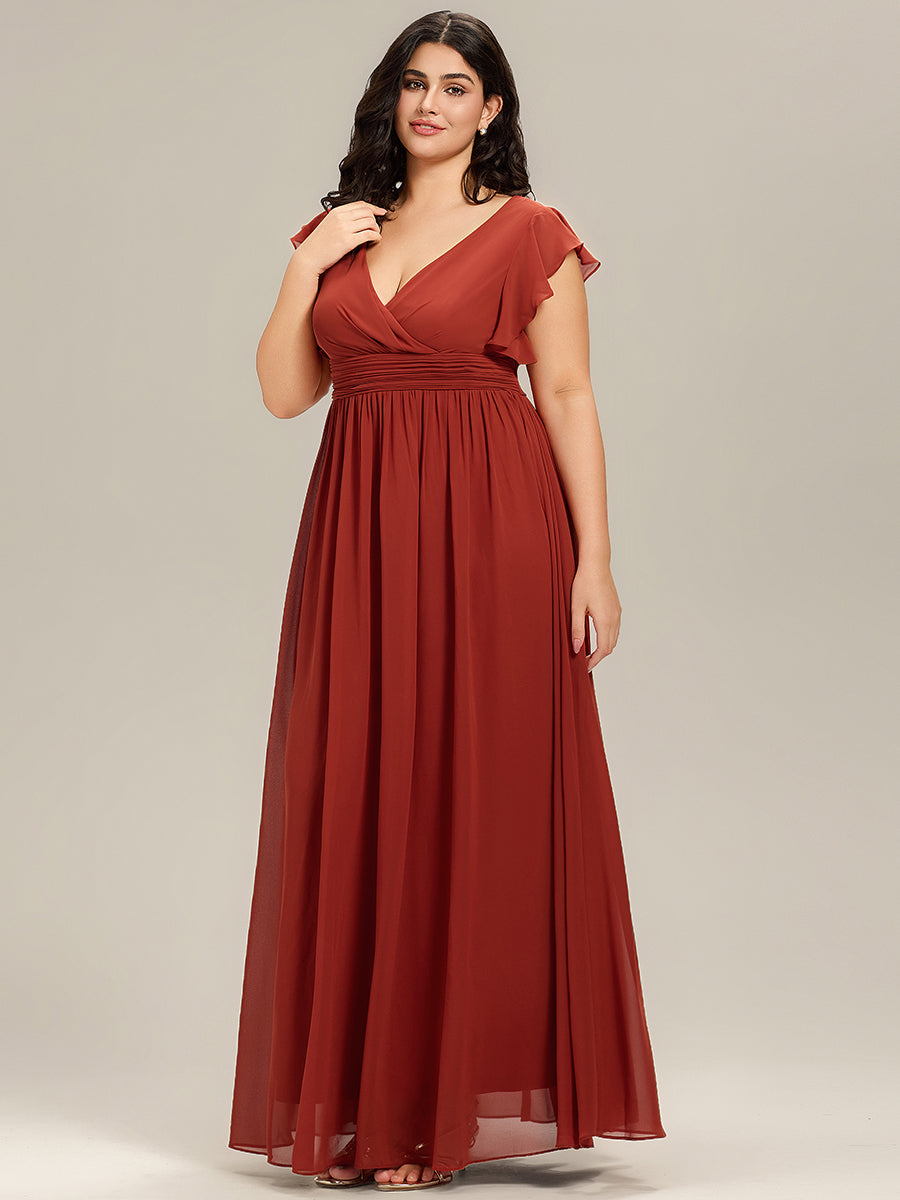 Plus Size Chiffon Pleated A-Line Back CutouT Bridesmaid Dress #color_Vermilion