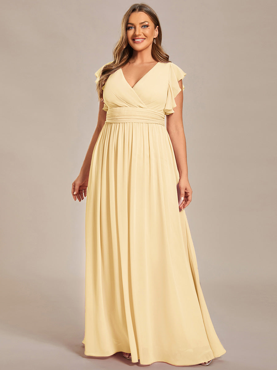 Plus Size Chiffon Pleated A-Line Back CutouT Bridesmaid Dress #color_Yellow
