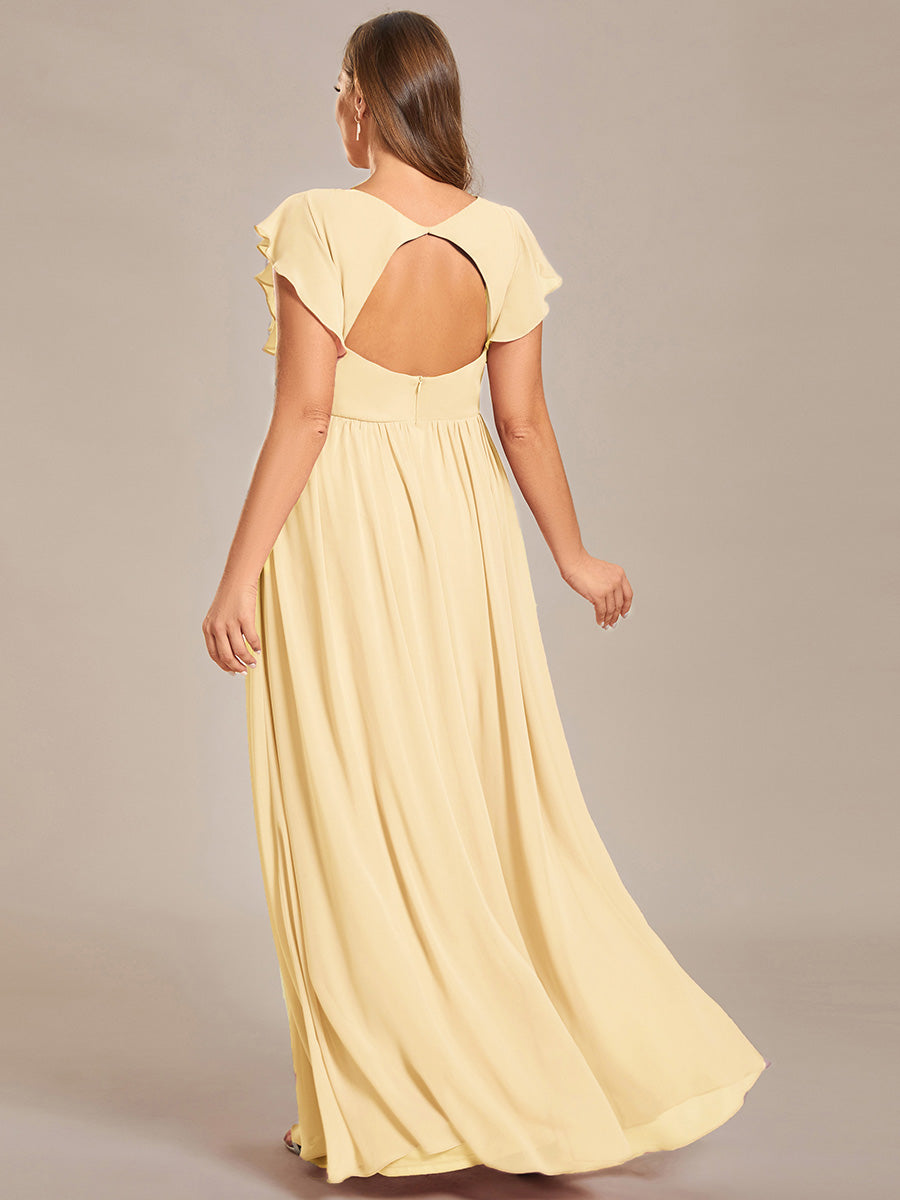 Plus Size Chiffon Pleated A-Line Back CutouT Bridesmaid Dress #color_Yellow
