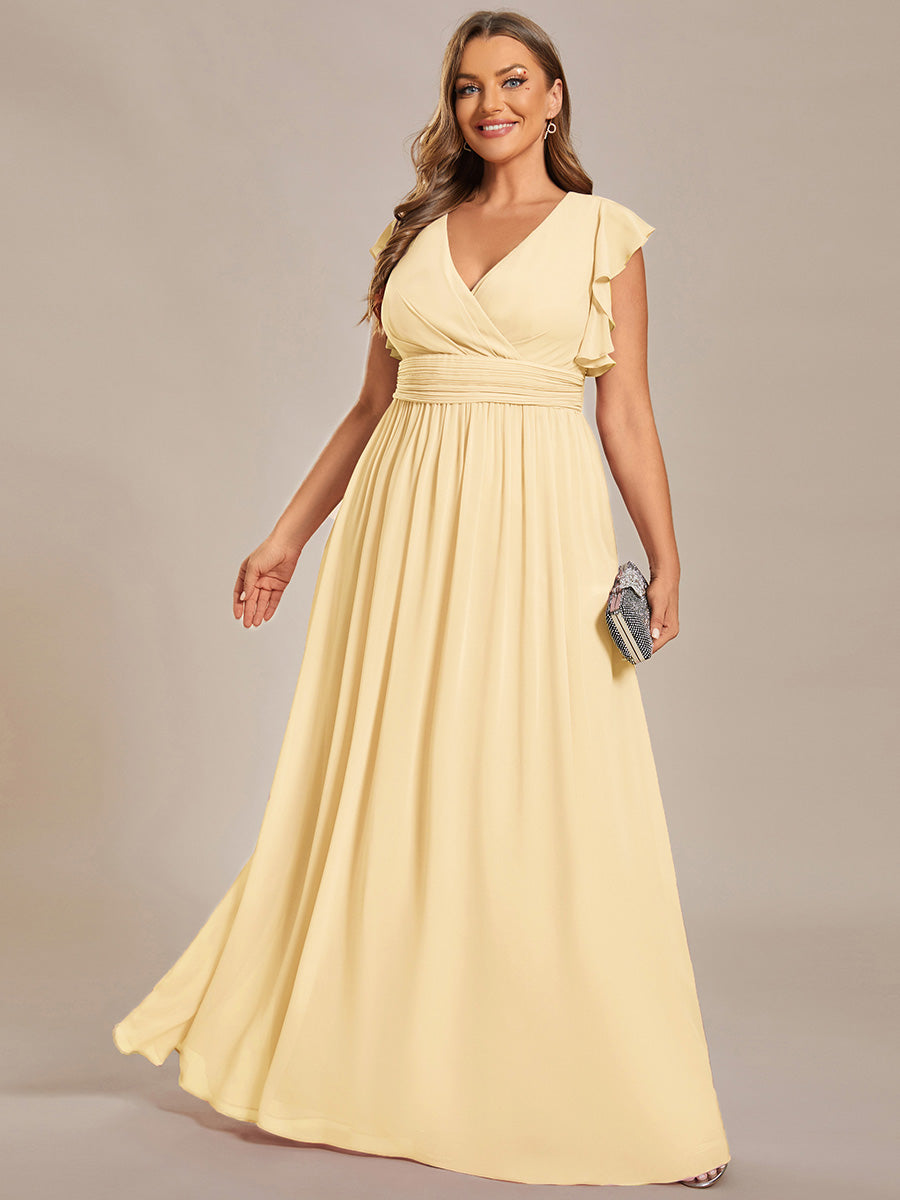 Plus Size Chiffon Pleated A-Line Back CutouT Bridesmaid Dress #color_Yellow