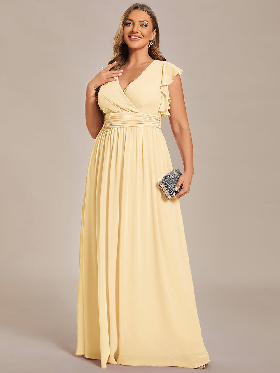 Plus Size Chiffon Pleated A-Line Back CutouT Bridesmaid Dress #color_Yellow