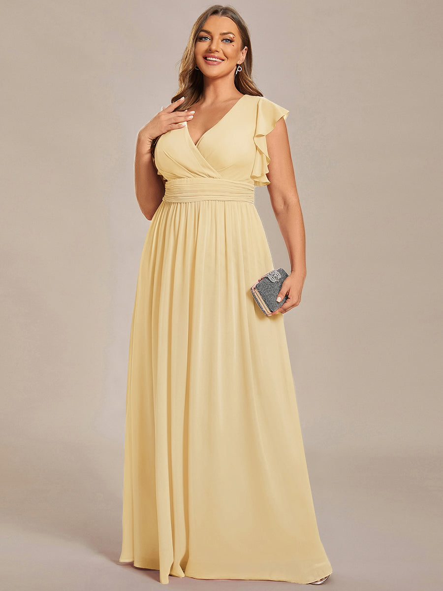Pleated Chiffon Ruffle Sleeve Bridesmaid Dress #color_Yellow