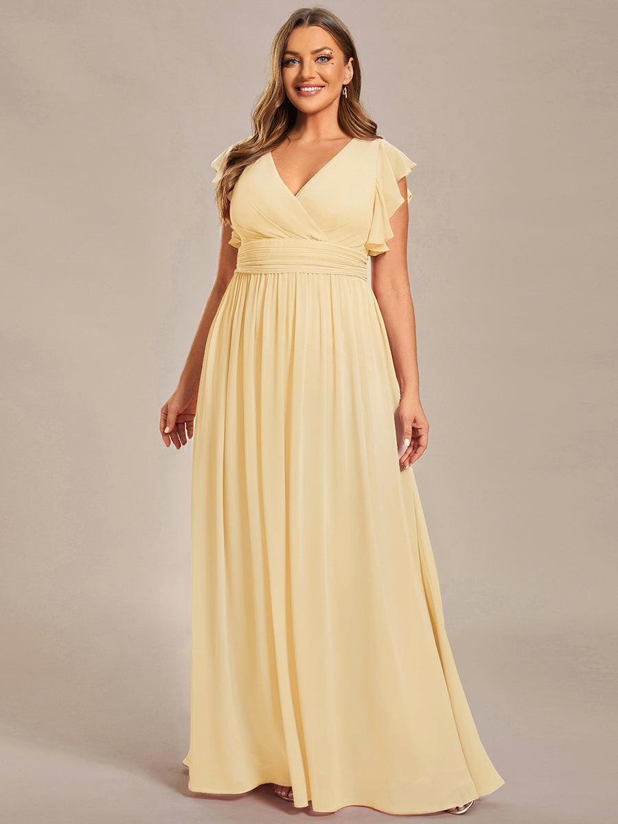 Ruffles Sleeve Back Cutout A-Line Maxi Chiffon Bridesmaid Dress #color_Yellow