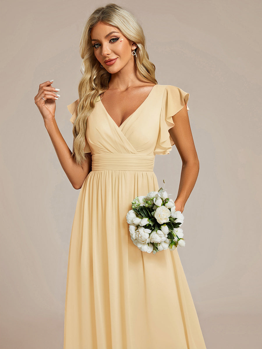 Pleated Chiffon Ruffle Sleeve Bridesmaid Dress #color_Yellow