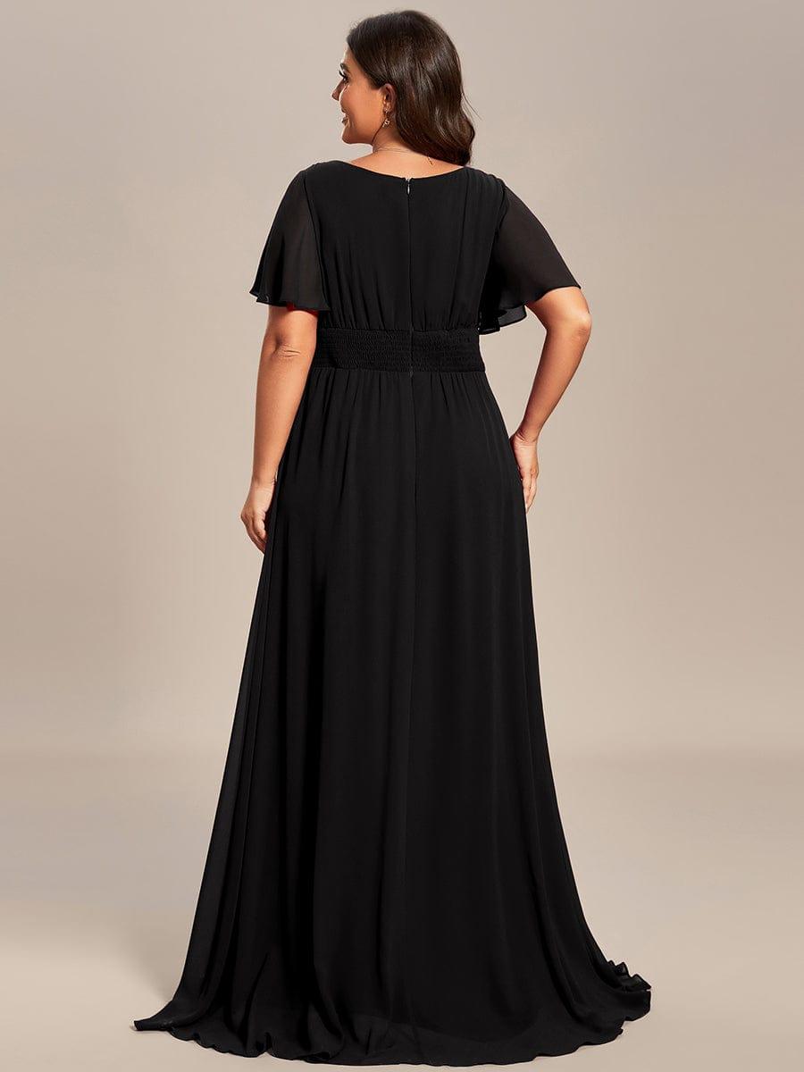 Plus Size Printed Chiffon Pleated Maxi Wedding Guest Dress #color_Black